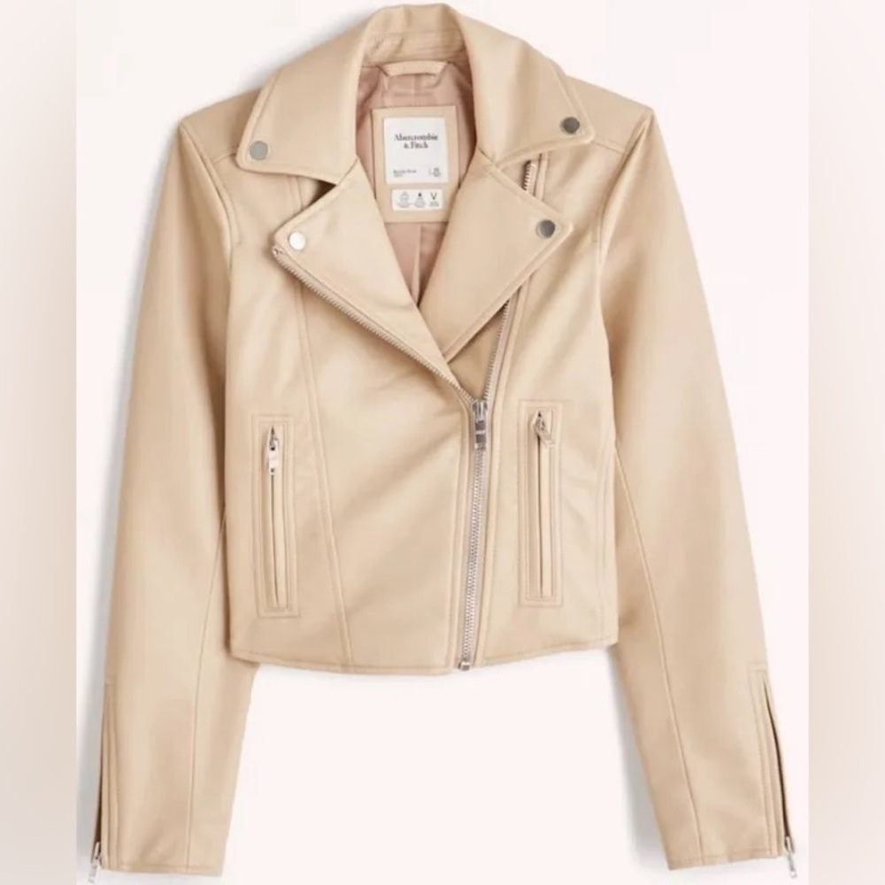Abercrombie & Fitch White Vegan Leather Jacket